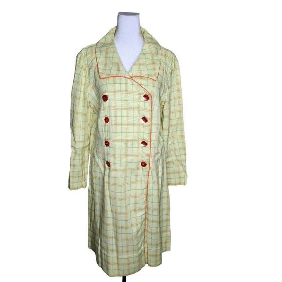Vintage America Jackets & Blazers - Vintage 60s Long Sleeve Jacket Dress Womens Size L Yellow Double breasted Window